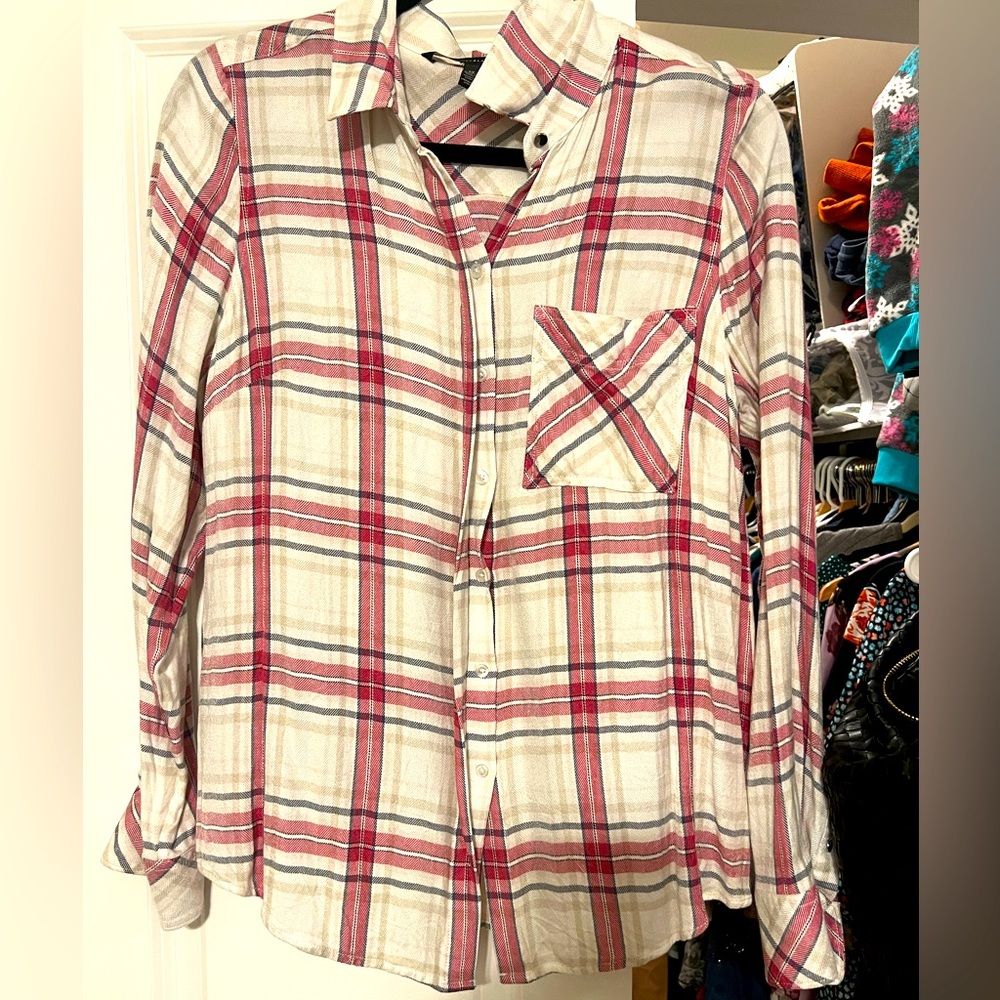 White House Black market plaid button up shirt